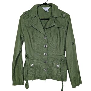 George Women's Dark Army Green Button Down Cargo Jacket With Waist Tie Size 8